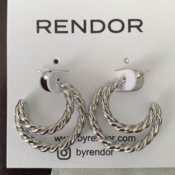 🎉HP✨Curateur x Rendor Victoria Double Hoop Earrings/White Gold plated Sm 1:05” - Picture 5 of 7